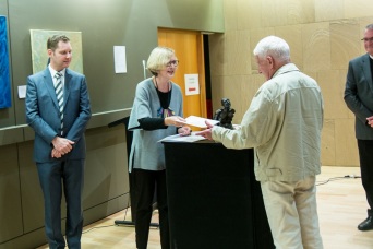 Terry Summers being presented with his prize for Best work on paper.